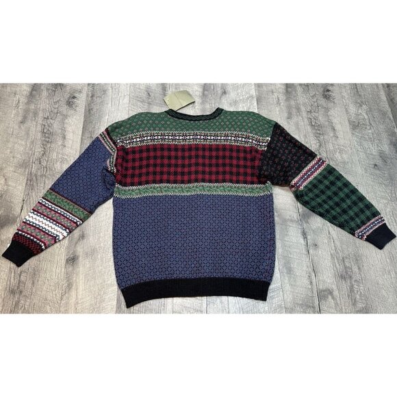 Northern Isles Sweater Cardigan Womens Large Fair Isle Patchwork Pockets 90s NEW - Picture 2 of 11